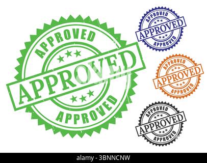 Approved Seal Green Blue Black Orange Rubber Stamps Business Certification Official Approval Graphic Stock Vector
