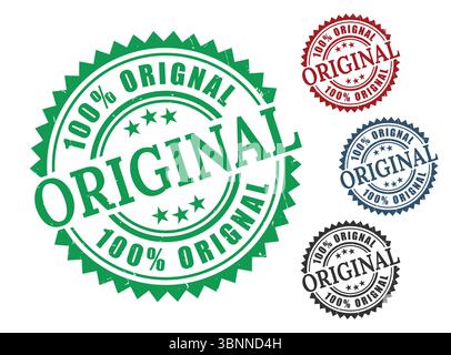 Authenticity Guarantee Vintage Original Stamp Design Elements in Green Red Blue and Black Stock Vector