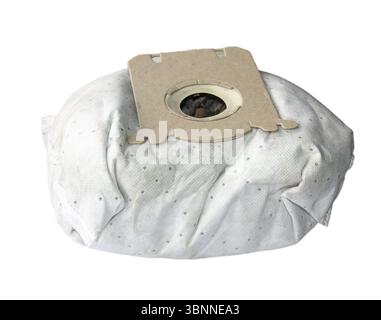 White bag for a vacuum cleaner with mud isolated on white Stock Photo