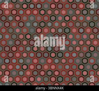 Abstract vector background. Bold rounded hexagon cells with padding and inner solid cells. Hexagon cells. Multiple tones color palette. Stock Vector