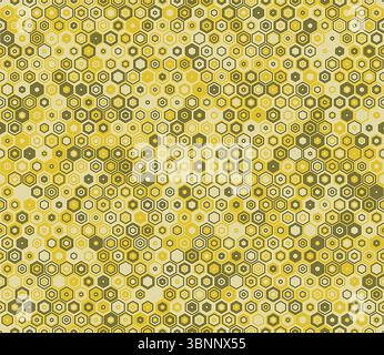 Hexagon geometric shapes background. Hexagon stacked mosaic background. Hexagon shapes. Multiple tones color palette. Seamless pattern. Stock Vector