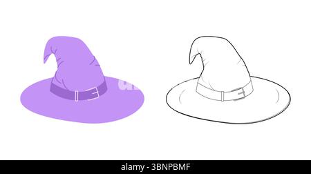 Wizard Hat Magic Head Fashion accessory cap with wide brim clothing technical illustration. Vector headgear for Men, women, unisex style, flat template CAD mockup sketch outline isolated Stock Vector