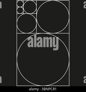 Circular grid layout. Bold circle Vector. Geometric contrast design. Black background composition. Stock Vector