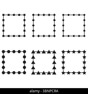 Dotted border frames. Dashed line rectangles. Vector outline shapes. Cutting guide elements. Stock Vector