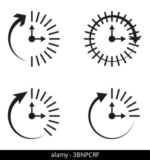 Clock progress icons. Radial gauge set. Time tracking Vector. Arrow cycle symbols. Stock Vector