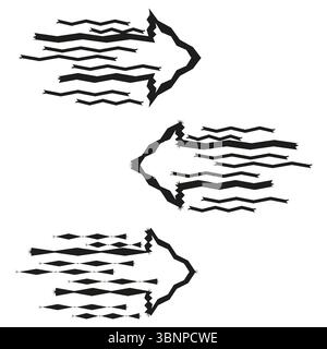 Wavy arrow set. Ripple motion symbol. Fluid speed Vector. Flow energy graphic. Stock Vector