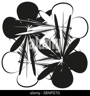 Abstract fragmented explosion. Radial burst design. Dynamic vector artwork. Stock Vector