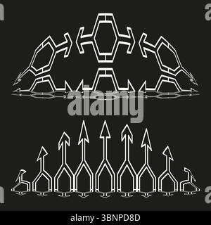 Rocket lineup silhouette. Symmetric missile array. Military formation Vector. On black background. Stock Vector