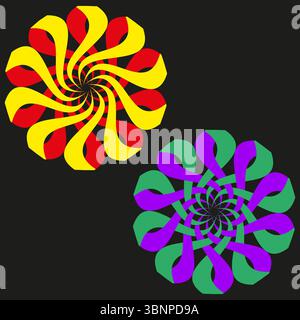 Polychromatic swirling ornament. Luminescent scarlet swirl. Emerald amethystine Vector. Celestial nocturnal composition. Stock Vector