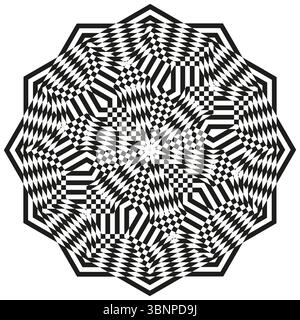 Striped rosette icon. Hypnotic radial pattern. Bold optical Vector. Dynamic stripe vortex. Stock Vector