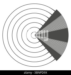 Radial segment pattern. Abstract fan design. Geometric pie chart. Monochrome element illustration. Stock Vector