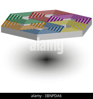 Isometric platform icon. Floating maze slab. Vibrant cube Vector. Suspended depth illusion. Stock Vector