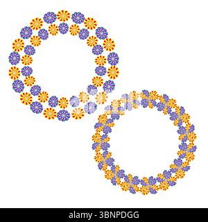Dotted ring duo. Colorful loop icon. Gradient Vector circles. Dynamic orbit pair. Stock Vector