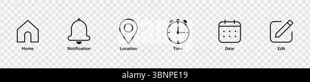 "App Icons - Home, Notification, Location, Time, Date, Edit" Stock Vector