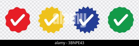 "Colored Checkmark Icons - Red, Yellow, Blue, Green Seals" Stock Vector