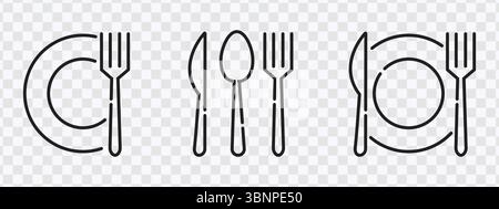 Kitchen and Dining Icons Set - Utensils, Plates, and Bowls Stock Vector