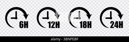 "Time Period Icons - 6H, 12H, 18H, 24H Clock Symbols" Stock Vector