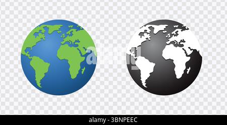 Earth Globe Icons in Color and Black & White Stock Vector