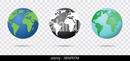 Earth Globe Icons in Color and Black & White Stock Vector