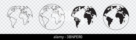 Global World Map Icon Set in Black and White Stock Vector