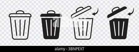 Trash Bin Icons with Open and Closed Lid Designs Stock Vector