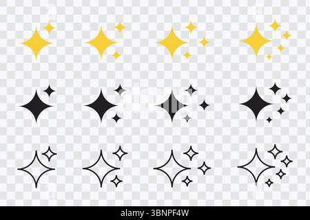 Sparkling Stars Icon Set in Yellow and Black Stock Vector