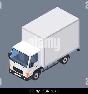 An isometric illustration of a white cargo truck, perfect for logistics, shipping, e-coomerce, transportation, or delivery service concepts Stock Vector