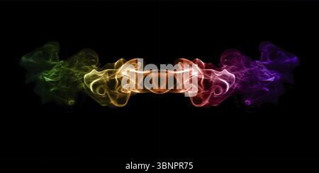 Multicolored smoke isolated on black background close up Stock Photo