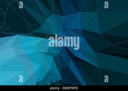 Abstract low-poly pattern is appearing in blue teal gradient, white lines on transparent background Stock Photo