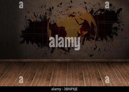 Splash on wall revealing global technology graphic Stock Photo