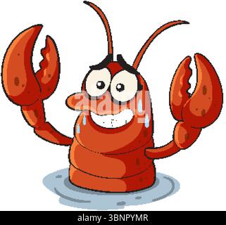 Vector illustration of a cartoon lobster with exaggerated expressions, vibrant colors, and playful style, perfect for fun designs Stock Vector