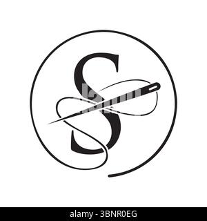 Initial Letter S Tailor Logo, Needle and Thread Logotype for Garment, Embroider, Textile, Fashion, Cloth, Fabric Sign Stock Vector