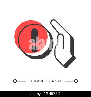 Exclamation mark with hand offset shadow line icon Stock Vector
