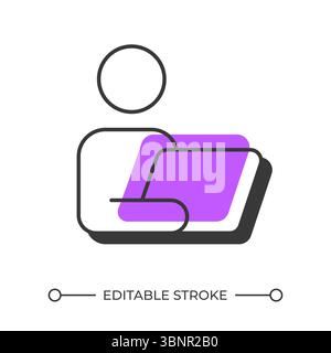 Person with laptop offset shadow line icon Stock Vector