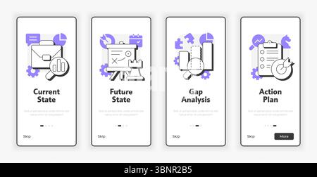 Stages of gap analysis mobile onboarding screen Stock Vector