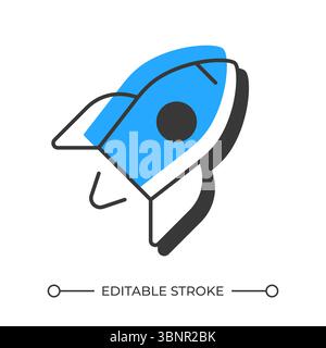 Flying rocket offset shadow line icon Stock Vector