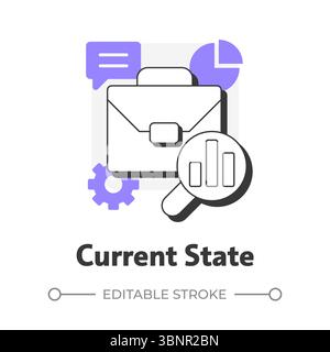 Current state flat outline concept icon Stock Vector
