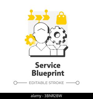 Service blueprint flat outline concept icon Stock Vector