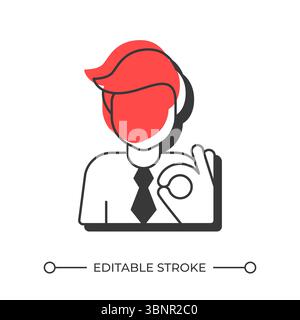 Businessperson giving Ok gesture offset shadow line icon Stock Vector
