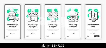 Types of gap analysis mobile onboarding screen Stock Vector