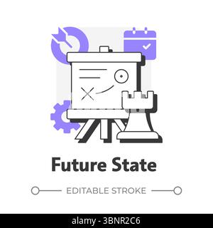 Future state flat outline concept icon Stock Vector