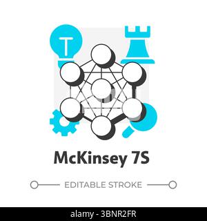 McKinsey 7S flat outline concept icon Stock Vector