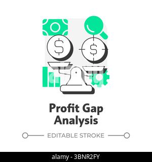 Profit gap analysis flat outline concept icon Stock Vector