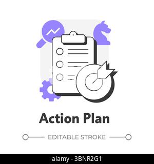 Action plan flat outline concept icon Stock Vector