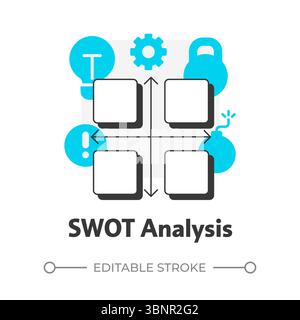 SWOT analysis flat outline concept icon Stock Vector