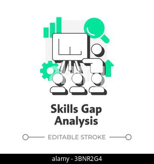Skills gap analysis flat outline concept icon Stock Vector