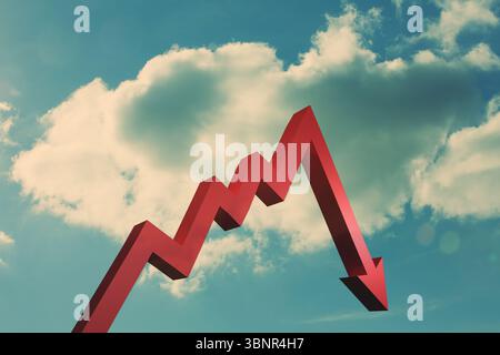 Red arrow pointing down against sky Stock Photo