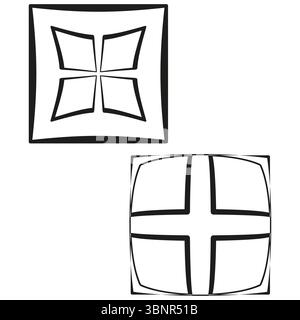 Curved cross icon. Rounded square symbol. Stylized window Vector. Minimal outline form. Stock Vector