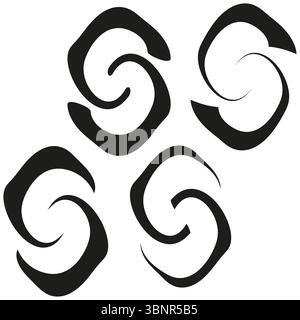 Interlinked loop icons. Bold chain pattern. Curved link Vector. Rotated S symbol. Stock Vector