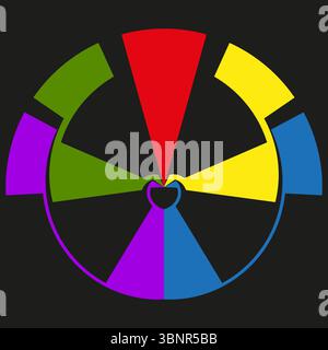 Color segment wheel. Bright fan vector. Radial chart symbol. Center heart motif. Stock Vector